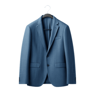 a blue blazer on a black hanger
