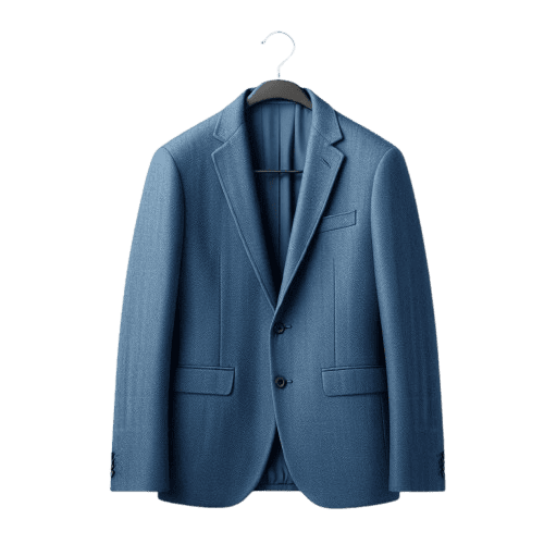 a blue blazer on a black hanger