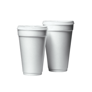 two white foam coffee cups with lids