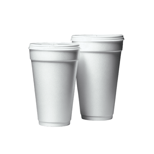two white foam coffee cups with lids